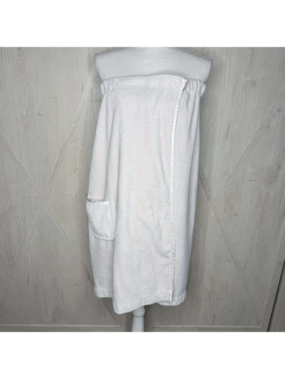 Bone White Terry Cloth Soft Towel Wrap Spa Bath Shower Cover Up Stretch One-Size